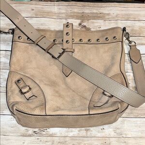 Rebecca Minkoff beige leather crossbody satchel bag